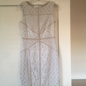 Maggy London dress, Ivory and taupe lace colors